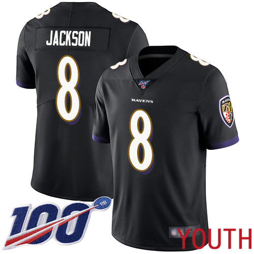 Baltimore Ravens Limited Black Youth Lamar Jackson Alternate Jersey NFL Football #8 100th Season Vapor Untouchable->baltimore ravens->NFL Jersey